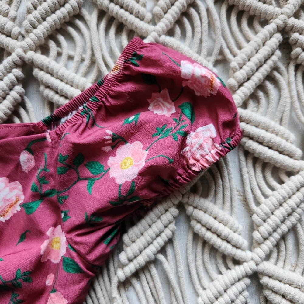 Timeless London Coral Pink Floral Fit & Flare Dress‎ | 3/4 Sleeve | Size 10 - Picture 3 of 9